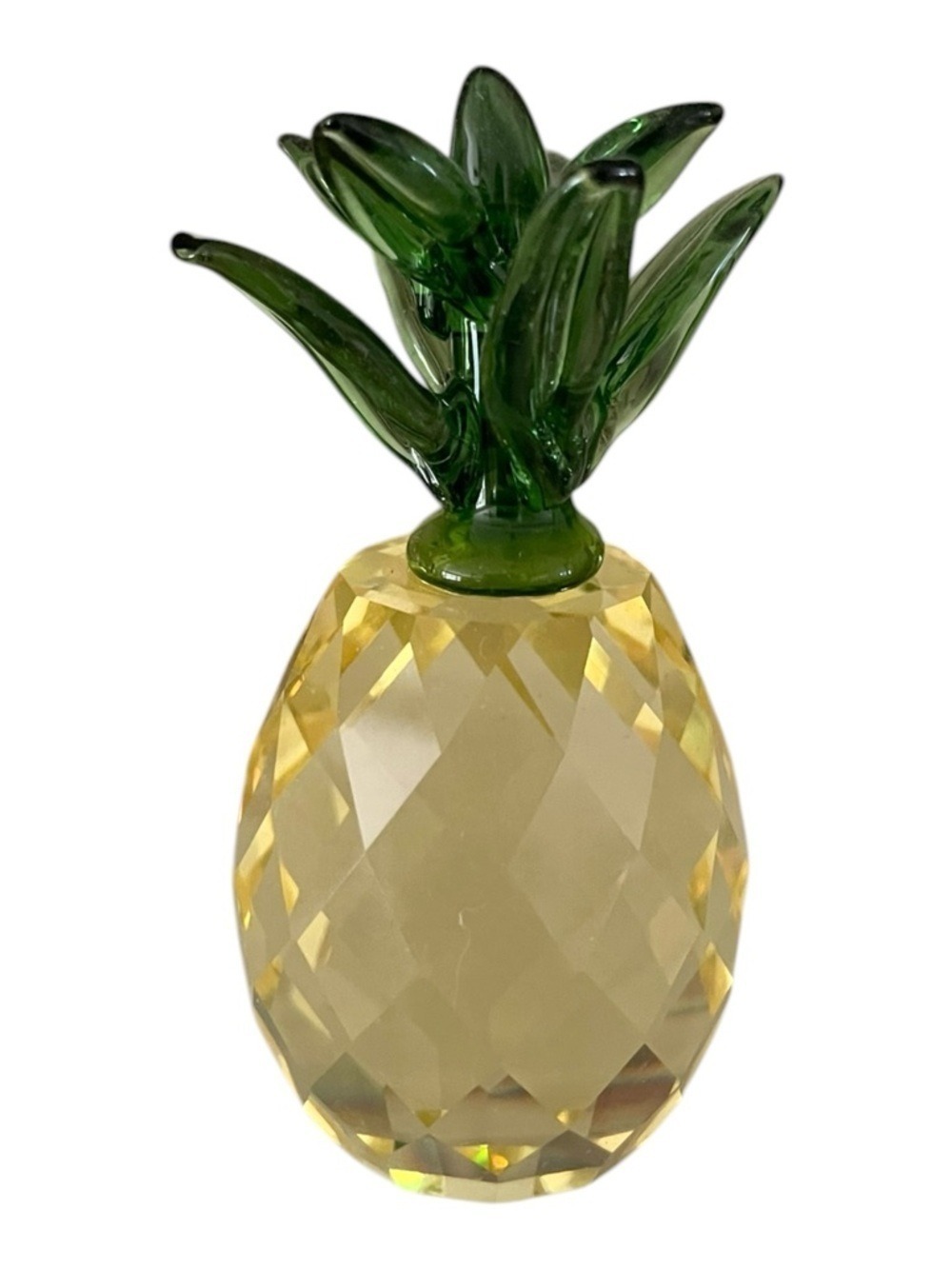 Vintage Crystal Diamond Faceted Glass Miniature Pineapple Figurine Golden & Gree